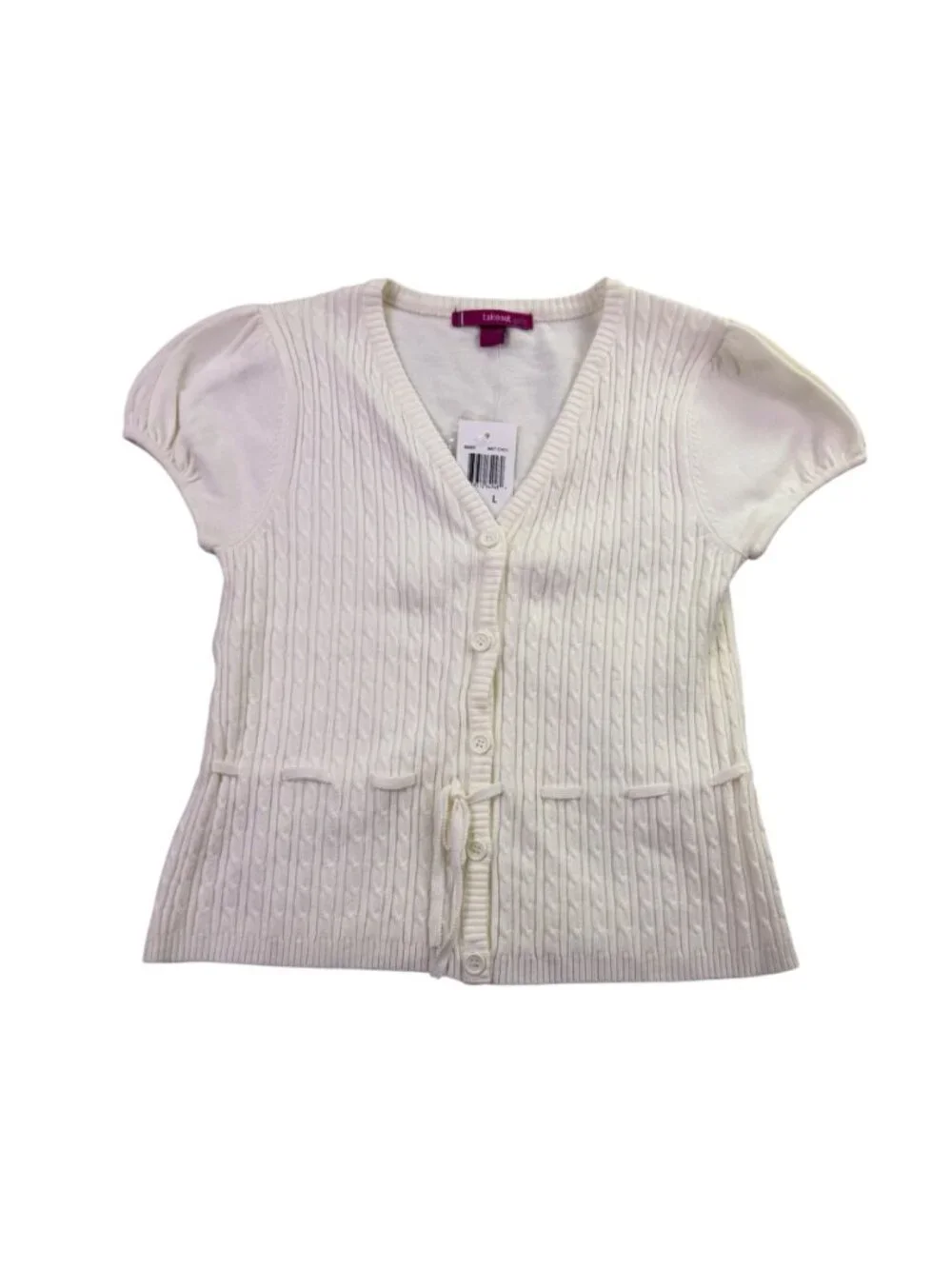 Takeout Girls White Short Sleeve Knit Cardigan Button Front Size L